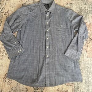 Stafford Men's Blue Checkered Dress Shirt 17.5 34-35 button up long sleeve